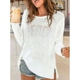 thumbnail image 3 of Women'S Beach Cover Up Letter Print Long Sleeve Sweater Crew Neck Split Hem Crochet Jumper Top White S, 3 of 6
