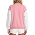 thumbnail image 4 of IUYRTFE Women's Color Block Varsity Bomber Jacket Button Down Long Sleeve Casual Baseball Coat with Pockets, 4 of 5