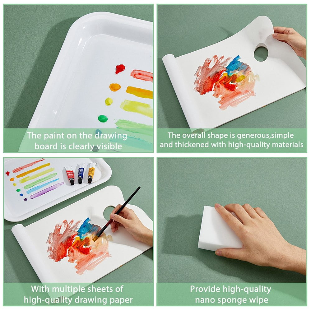 1Pc Plastic Color Palette 1 Book Plastic Palette Paper 1Pc Rectangle Sponge Painting Supplies Rectangle Mixed Color