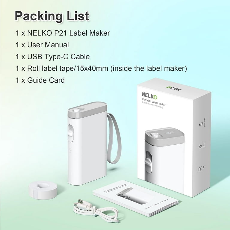 Nelko Label Maker Machine with Tape, P21 Portable Bluetooth Label Printer  203dpi