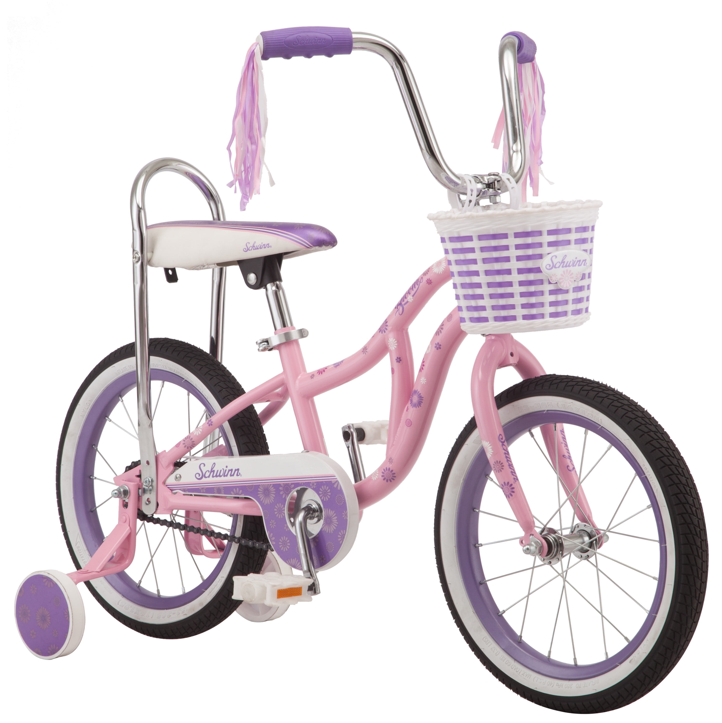 12"/16" Bicycle Basket Black/White With 3 Flowers Kids Child Bike Basket 