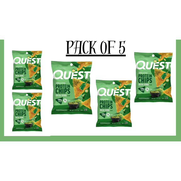 Salsa Verde Tortilla-Style Protein Chips | High Protein | Baked | Gluten-Free | 1.1 oz Bags | Pack of 5
