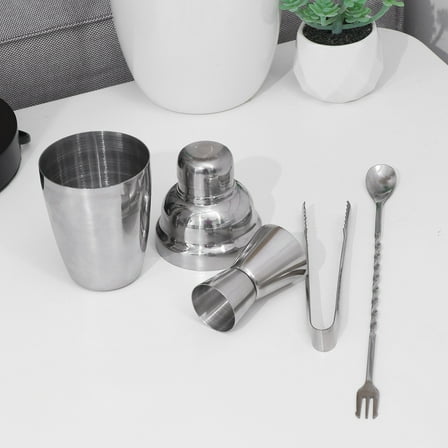 MLINS Cocktail Shaker Set with Stainless Steel Mixer Tools for Bartender Use in Bars Restaurants Silver 4pc