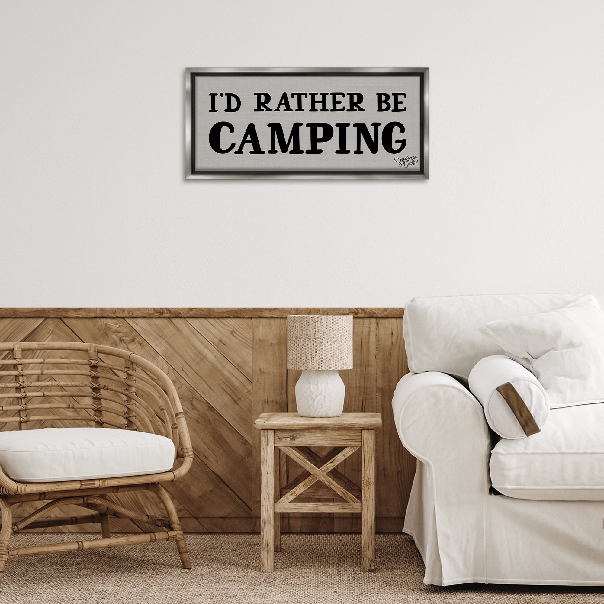 Stupell Industries Rather Be Camping Text & Numbers Painting Gray Floater Framed Canvas Art Print Wall Art, 25 x 11