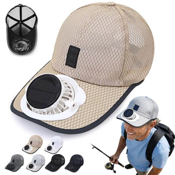 Solar Rechargeable Peak Cap, USB & Solar Powered Fan Hat, 3-Speed Adjustable Hiking Fishing Baseball Cap