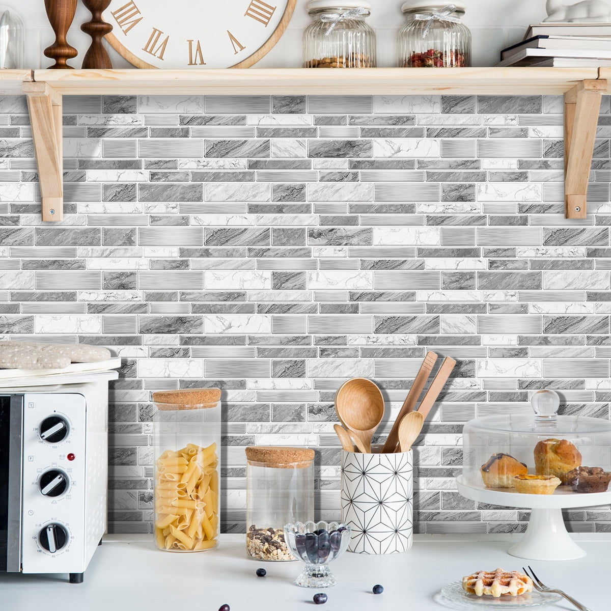 Peel and Stick Backsplash Wall Tiles,Self-Adhesive,Oil Proof,Waterproof, Removable Wall Panels for Kitchen & Bathroom,Modern Design, Easy Install (9.68x4.72 inch,48 Pack)