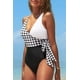 thumbnail image 4 of Traje de baño cruzado de una pieza para mujer Traje de baño con lazo lateral y bloques de color (Black White Grid L), 4 of 5