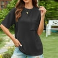 thumbnail image 2 of ameIAEA Summer Short Sleeve T-Shirts for Women Round Neck Solid Color Basic Tees Casual Tops with Pocket, 2 of 7