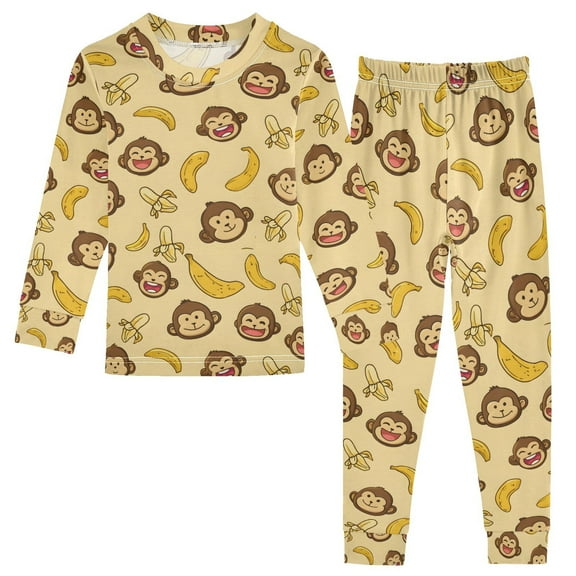 joogoo Cute Monkey Banana 2 Piece Long Sleeve Tee and Pants Cotton Pajama Set 5Y