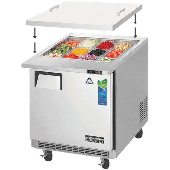 Everest Refrigeration EOTP1 Open Top Prep Table 12 Pans, 115v, NSF - 8 cu. ft.