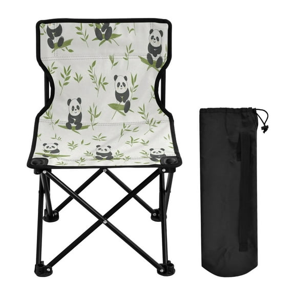 WOBOGO Lovely Panda with Bamboo Camping Chair Convenient Four Corner Backrest Folding Stool Can Hold Up to 220lbs
