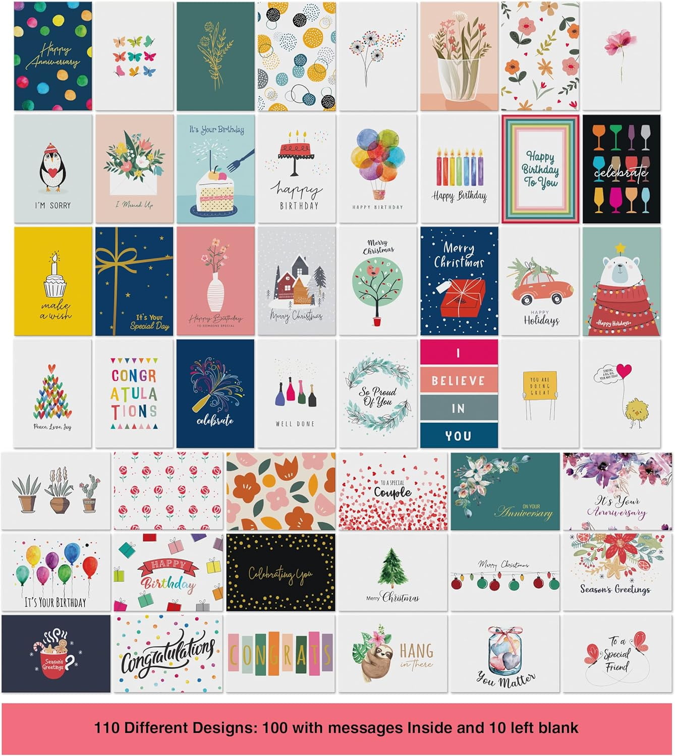 Dessie 110 Greeting Cards with Unique Designs for All Occasions, 4” x 6”