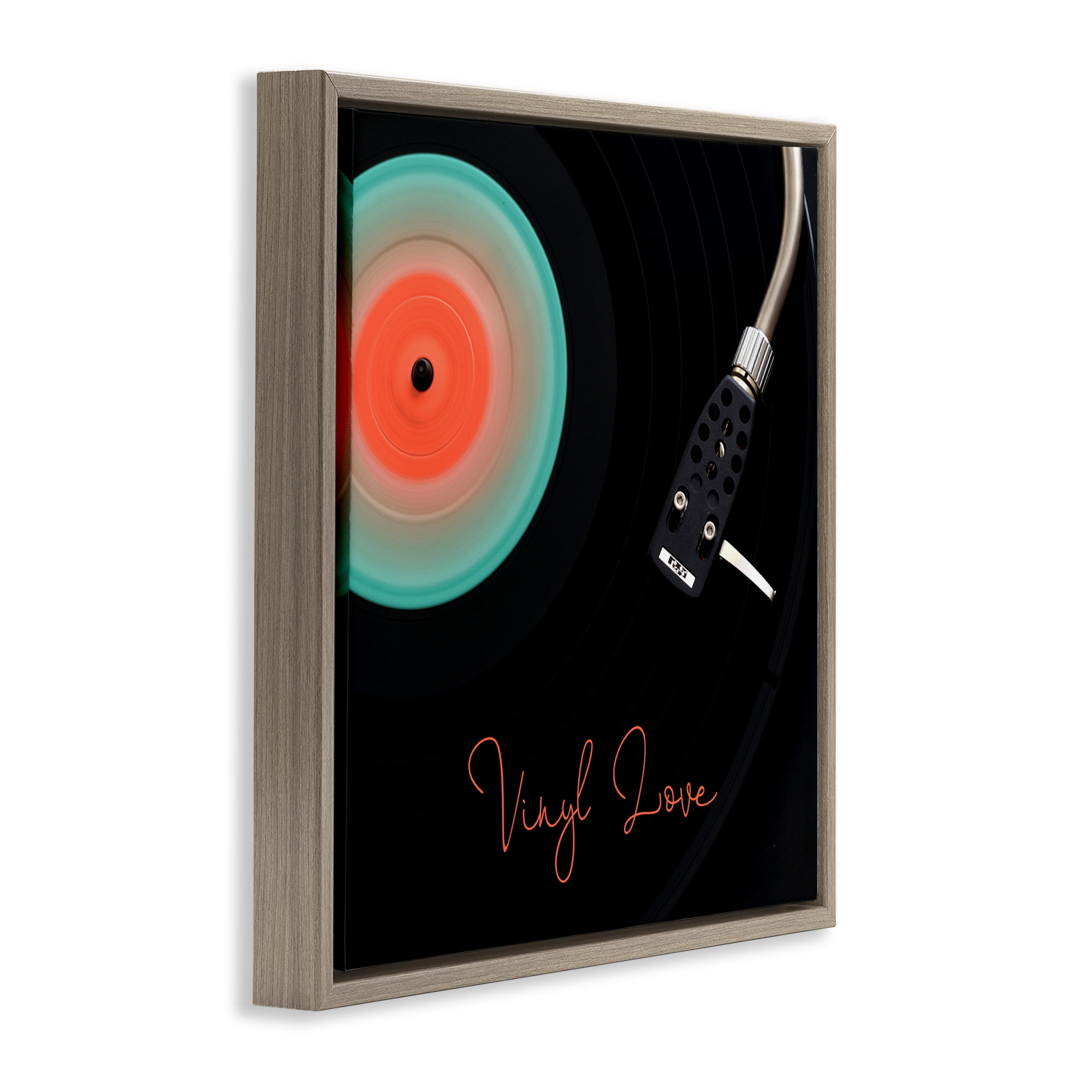 Stupell Industries Spinning Record Vinyl Love Brown Framed Floater Canvas Wall Art, design by Tom Quartermaine