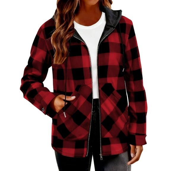 Ashirexll Womens Winter Coats, Womens Fleece Coats, Plaid Long Sleeve Hooded Warm Casual Coat for Winter Season