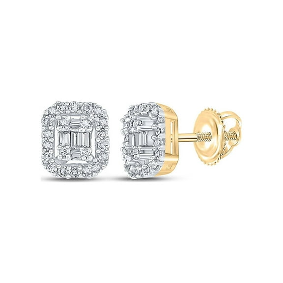 Macey Worldwide Jewelry 10k Yellow Gold Mens Baguette Diamond Earrings 1/4 Ctw