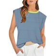 thumbnail image 2 of T-shirts d'Été pour Femmes Manches Courtes Mode Rayé Col Rond Débardeurs Décontractés Coupe Ample T-shirts (S, Bleu Ciel), 2 of 3
