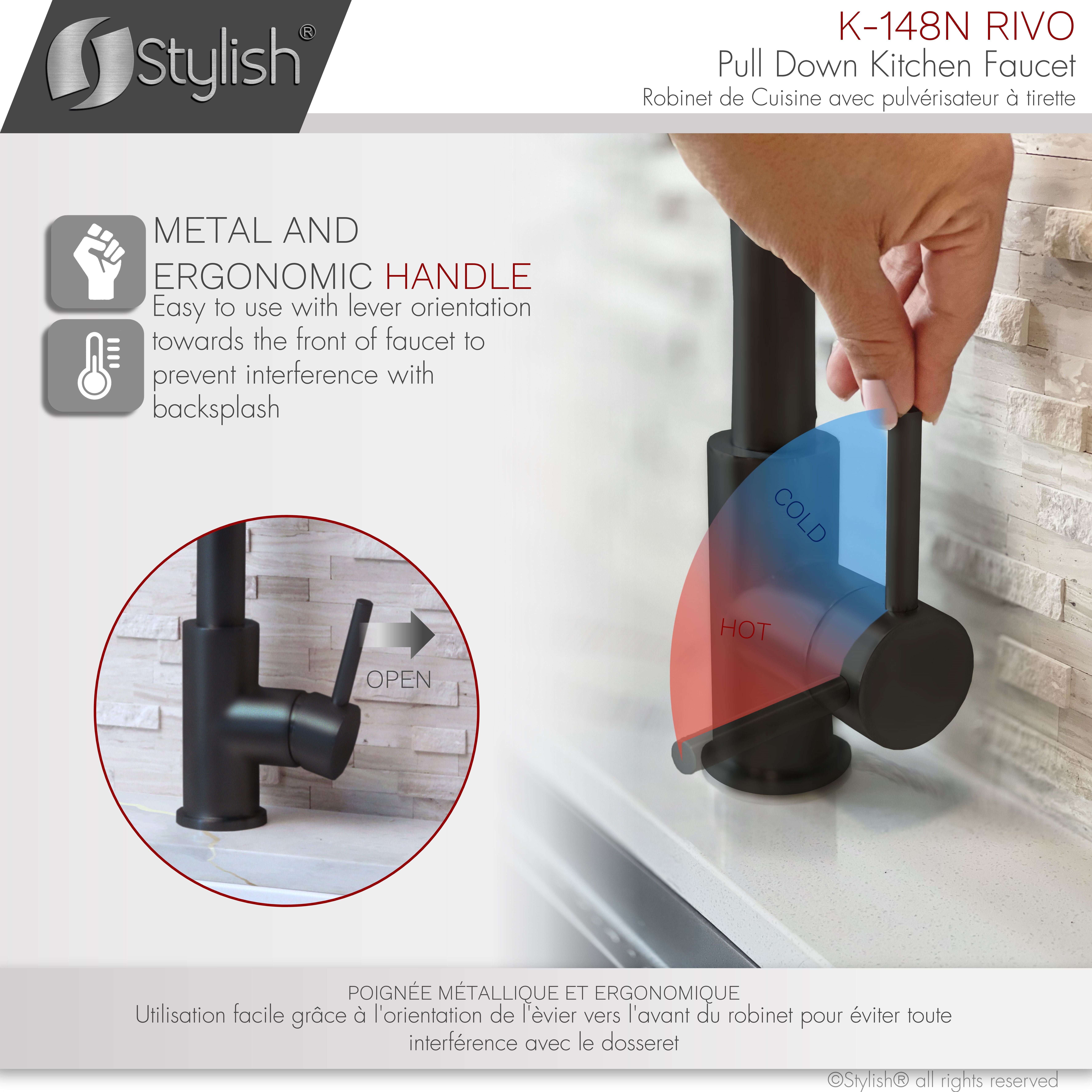 Stylish Rivo One-Handle Matte Black Pull Down Kitchen Faucet Height 14" K-148N