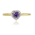 thumbnail image 2 of AVORA 10K Yellow Gold February Birthstone-Genuine Amethyst with Simulated Diamond CZ Heart Halo Fashion Ring  - Size 6.5, 2 of 6