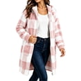 thumbnail image 4 of Xaqiouau Womens Plaid Sherpa Jacket Fleece Hooded Coat Zip Up Long Sleeve Buffalo Check Teddy Jacket Warm Winter Outerwear with Pockets, 4 of 6