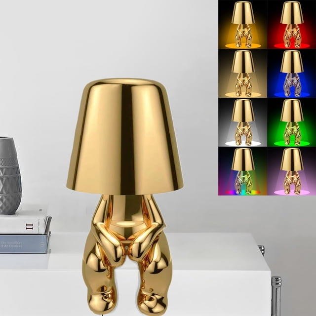 Golden Man Table Lamp | Fun Table Lamp Night Light Thinkers Lamp Art Decor | Decorative Sculpture Home Ornament Table Lamp