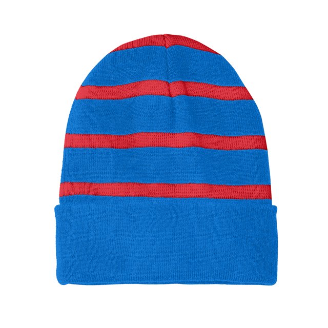 Top Headwear Striped Beanie w/ Solid Band - Blue/Red