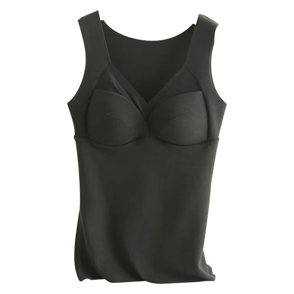 Sleeveless Thermal Shirts for Women in Bra V Neck Vest Underwear Women warm vest with cushion -Black