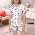 thumbnail image 2 of Tfken Summer Girls Outfit Sets Bowknot Print Short Sleeve Lapel Neck Tops With Button And Shorts Set Casual Sleepwear Children Soft Outfit Red Size 8-9 Years, 2 of 5