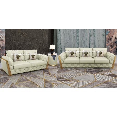 Off White Italian Leather CASTELLO Sofa Set 2Pcs EUROPEAN FURNITURE Contemporary