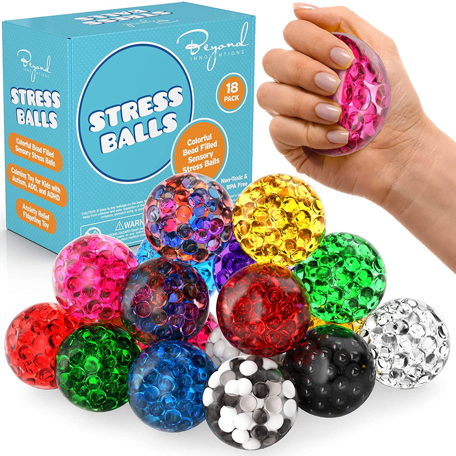 Stress Balls for Kids and Adults 12 Pack Water Bead Stress Balls Sensory Ball Squeezing Ball Squishy Ball Toys Set for Anxiety Autism ADHD and More 