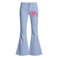 thumbnail image 3 of RUTAYY Girls Flared Jeans Flower Ribbon Print High Waist Button Fly Side Pockets Street Wear Bottoms Sky Blue, 3 of 5