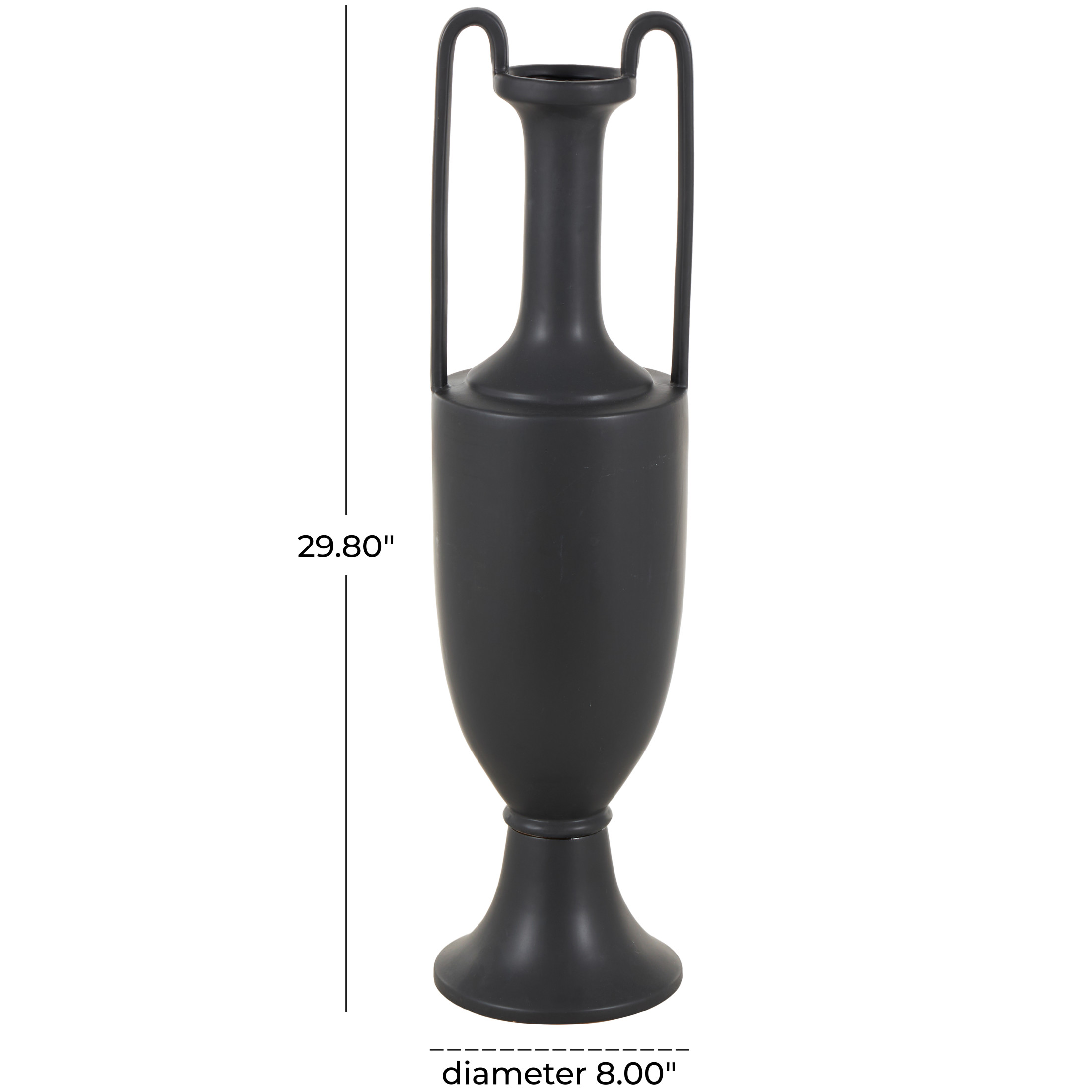 DecMode 30" Fluted Urn Shaped Black Ceramic Vase with Arch Handles