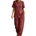 thumbnail image 2 of Womens Lounge Sweat Set Sweatsuits 2 Piece Sets Oversized Half Zip Tops and Wide Leg Pants Loose Fit Flowy Breathable Elegant Trendy Office Work Beach Vacation Outfit, Wine S, 2 of 7