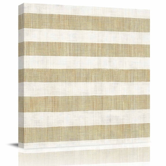 Framed Canvas Wall Art for Living Room Brown Linen Stripes Wall Decor, Retro Striped Lines Aesthetic Paintings for Bedroom Office Kitchen Bathroom, Ready to Hang Artwork Wall Pictures 8x8 Inch