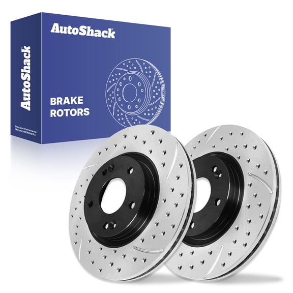 AutoShack Front Vented Drilled & Slotted E-Coated Brake Rotors 2-PC Set Replacement for 2011-2013 Kia Sorento 2010-2012 Hyundai Santa Fe ShadowGuard 11.81" (300 mm)