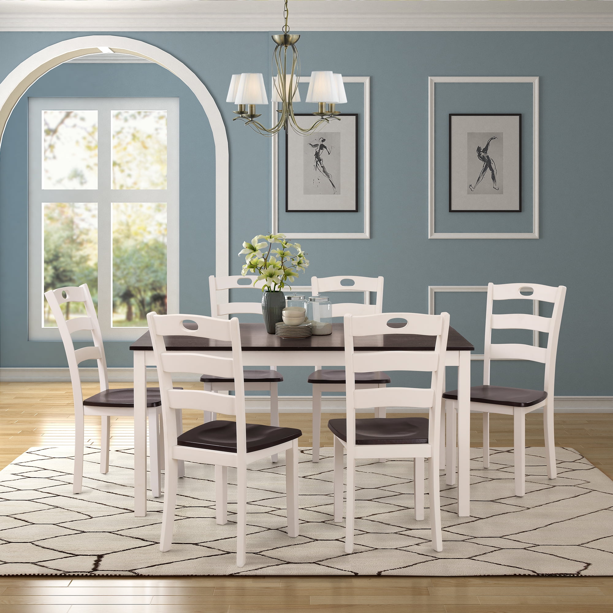 clearance7 piece dining table set modern kitchen table sets with dining  chairs for 6 white heavy duty wooden rectangular dining room table set for