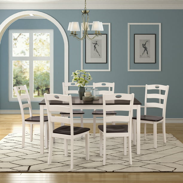 Clearance 7 Piece Dining Table Set Modern Kitchen Table Sets With Dining Chairs For 6 White Heavy Duty Wooden Rectangular Dining Room Table Set For Home Kitchen Living Room Restaurant L940 Walmart Com