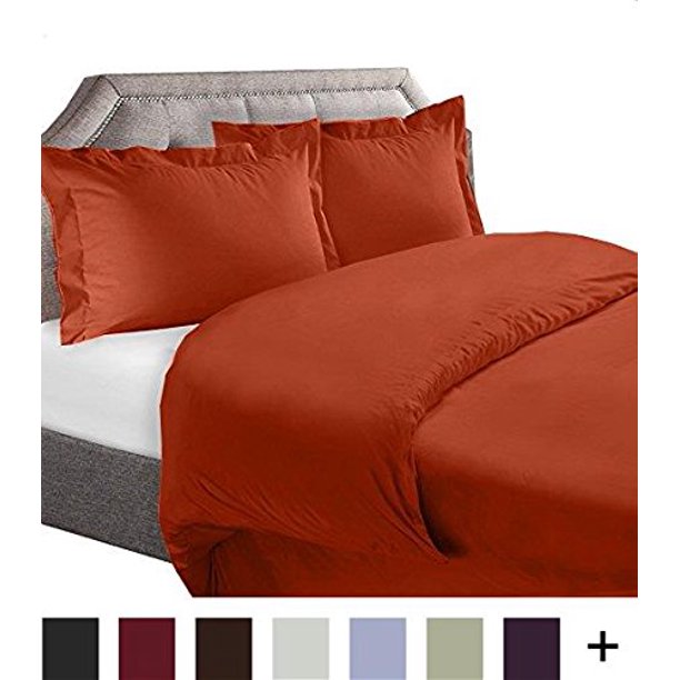 3Piece Premier 1800 Series Duvet Cover, King, Orange Rust, Kingsize 3pc set duvet cover 104