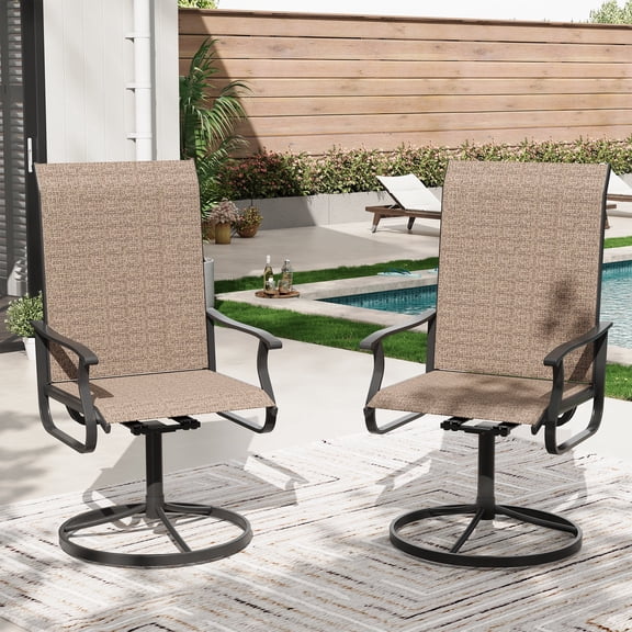 POTEBAN Textilene High Back Outdoor Dining Chair - Set of 2, Khaki