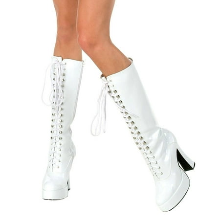 Patent Leather White Lace Boots