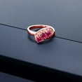 thumbnail image 3 of Gem Stone King 18K Rose Gold Plated Silver Red Created Ruby and White Created Sapphire Engagement Ring for Women (0.96 Cttw, Gemstone July Birthstone, Heart Shape 4MM, Size 7), 3 of 4