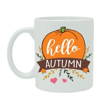 Hello Autumn - Printed Quote Mug - White Ceramic Coffee Mug Tea Cup With Free Gift Box