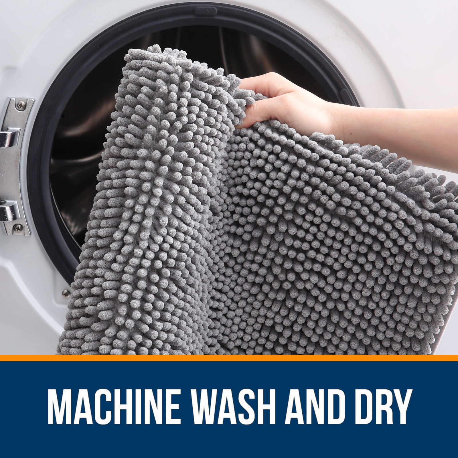 Buganda Bathroom Rugs 30x20, Quick Dry Machine Washable Chenille Bath Mats with Rubber Backing, Grey