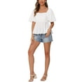 thumbnail image 2 of INSPIRAR CHIC Blusa Peplum de Manga Abullonada con Lazo de Mariposa para Mujeres Cuello Cuadrado M Blanco, 2 of 6