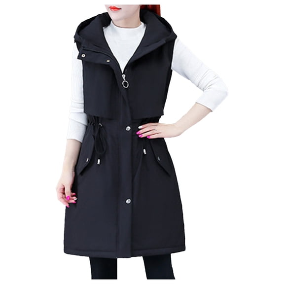 Women's Hooded Sleeveless Quilted Down Vest Winter Warm Coat Padded Outerwear Jacket With Multiple Pockets
