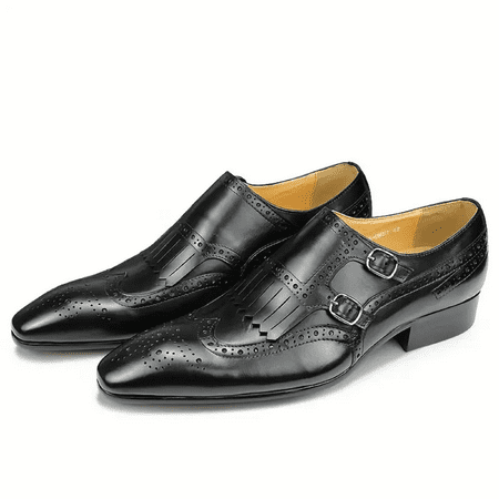 Men Genuine Leather Oxford Shoes Vintage Style Double Monk Strap Buckle Top Grain Leather Upper Wedding Business Formal Occasions