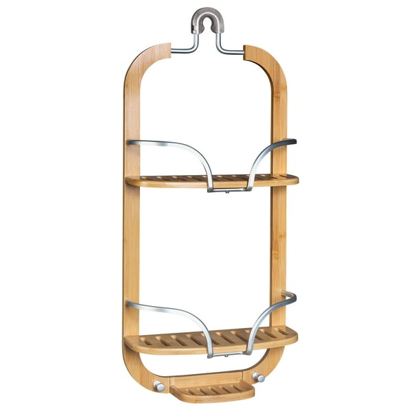 Bamboo Shower Caddy with 2 Shelves, Zenna Home NeverRust LockTop over
