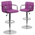 thumbnail image 2 of Flash Furniture 2 Pk. Contemporary Purple Quilted Vinyl Adjustable Height Barstool with Arms and Chrome Base, 2 of 14