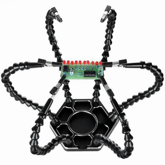 Black Aluminum Alloy Base Electronic Repair Welding Station with Universal Flexible Hose, Six-Claw Fixer Clamp & Stable Operation Table - Versatile Tool for Circuit Board Maintenance and Soldering