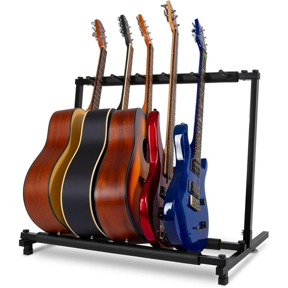 AODSK 5 Multi Guitar Stand Rack with Folding Design,Multiple Guitars Stand,Portable Black Guitar Holder,Black Guitar Display Holder for Guitar & Bass,Studio & Home (Square-5 Holder)
