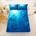 thumbnail image 5 of jejeloiu Deep Ocean Shark Bed Sheets,Sunlight Print Full Size Sheets For Boys,Blue Black,4 Pieces,1 Flat Sheet, 1 Fitted Sheet and 2 Pillowcases, 5 of 6
